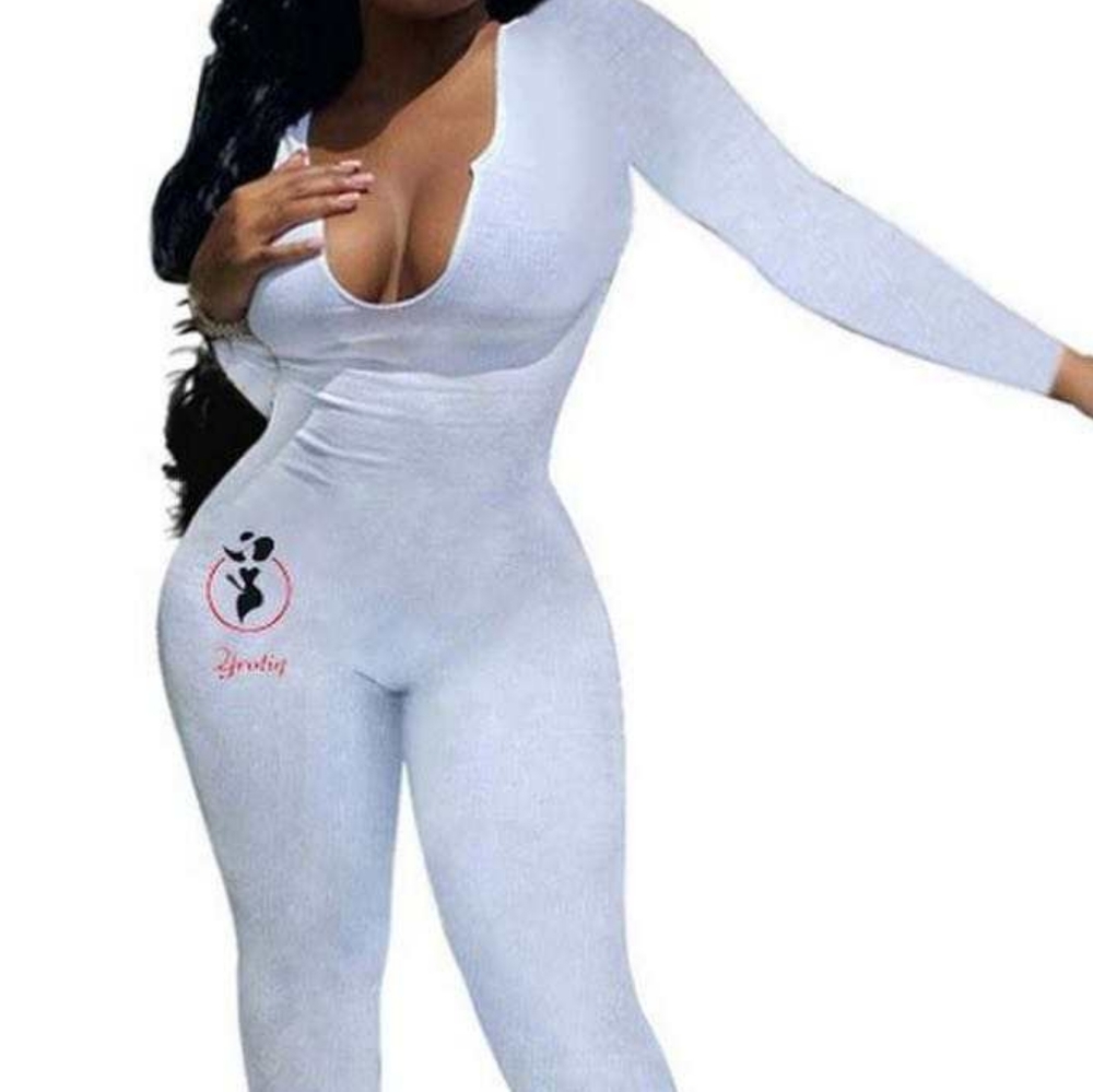Ribbed V Neck Bodycon Jumpsuit